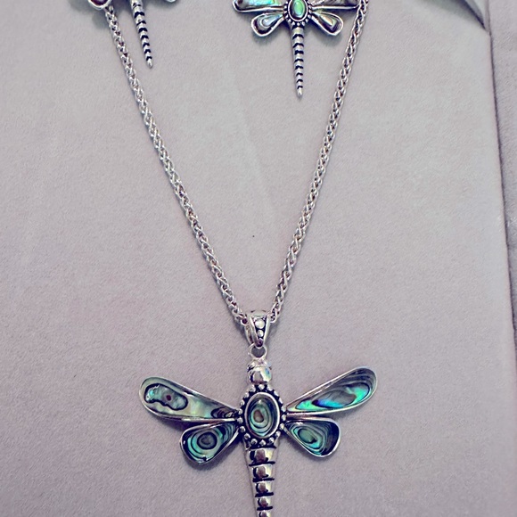 Gorgeous dragon fly earring and matching sterling silver necklace - Picture 5 of 11